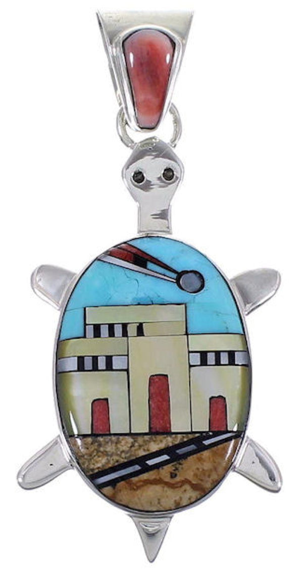 Multicolor Inlay Turtle Pendant Southwest Village Design TS56638